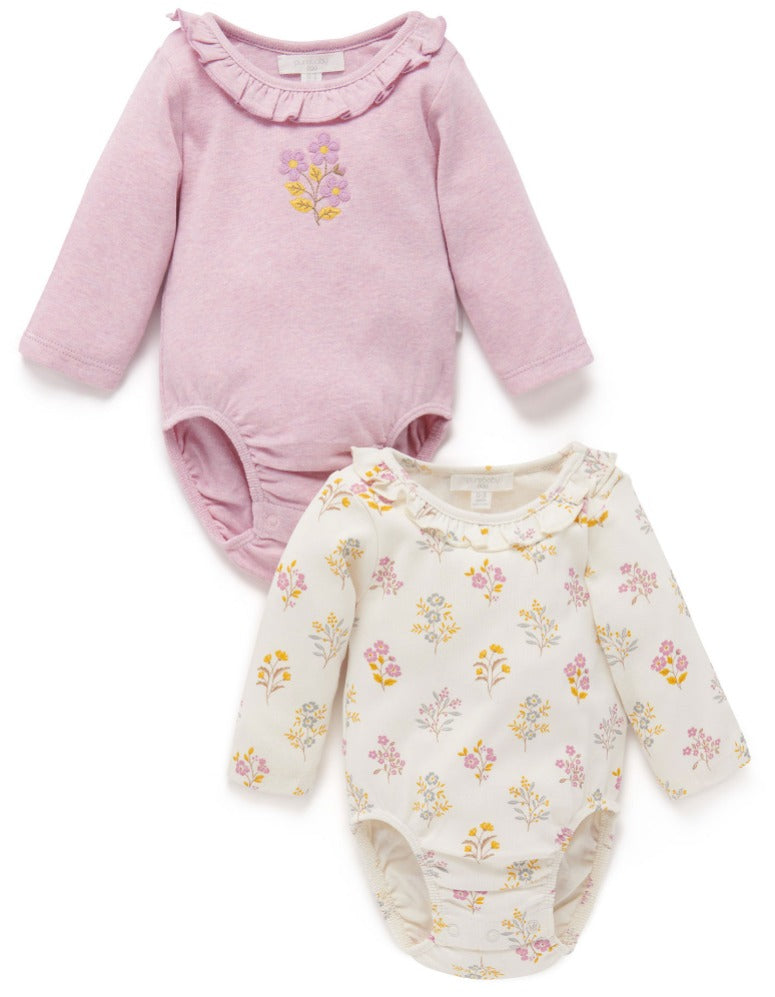 Purebaby - 2pk Floral Bodysuits